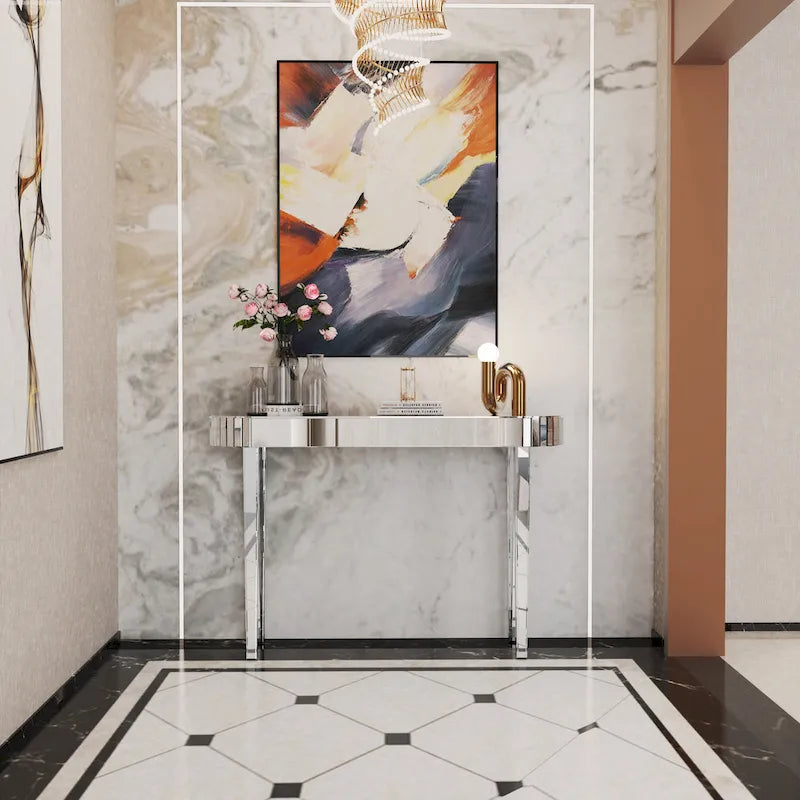 Silver Mirrored Console Table for Entryway - 120 cm
