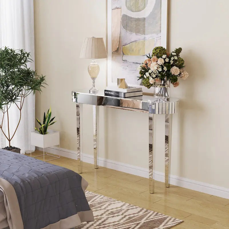 Silver Mirrored Console Table for Entryway - 120 cm