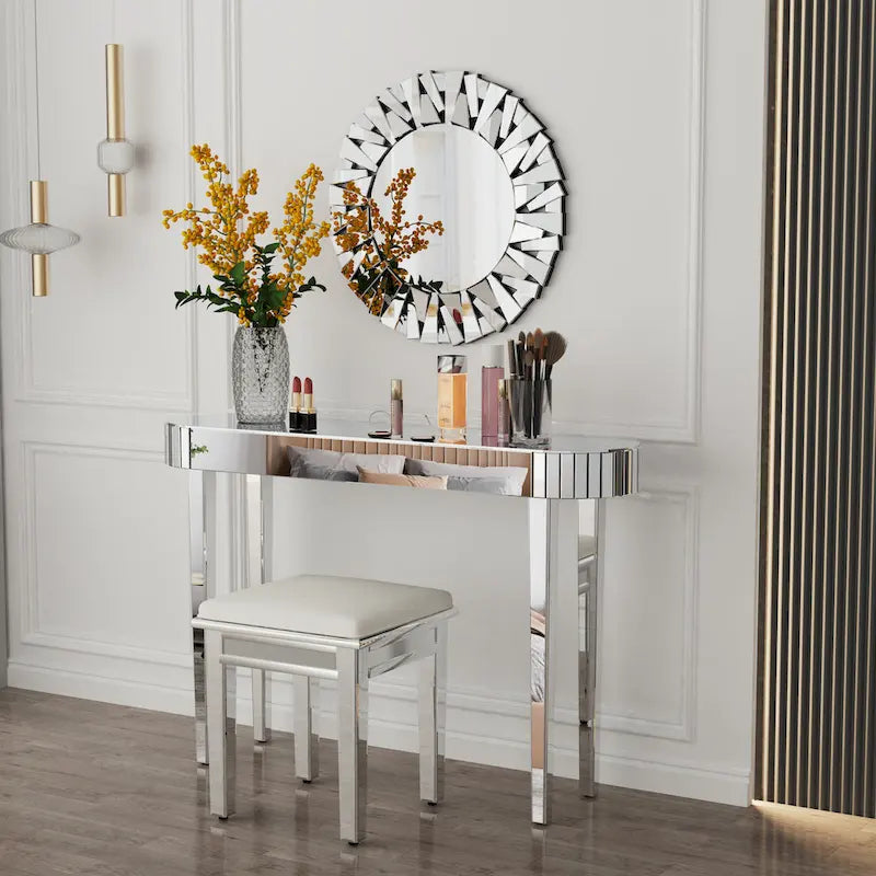 Silver Mirrored Console Table for Entryway - 120 cm