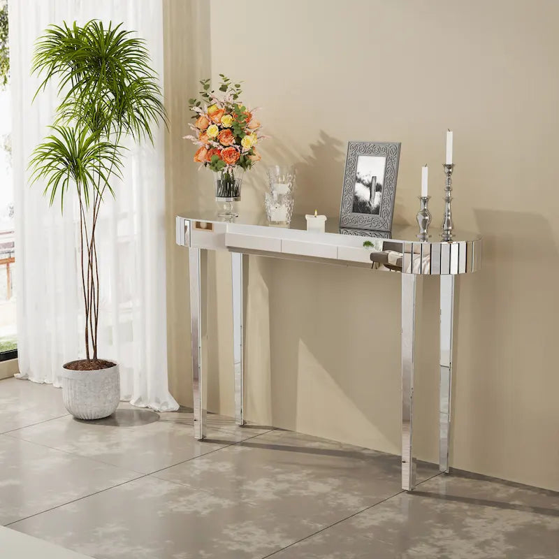 Consolle Specchiata Argento per Ingresso - 120 cm