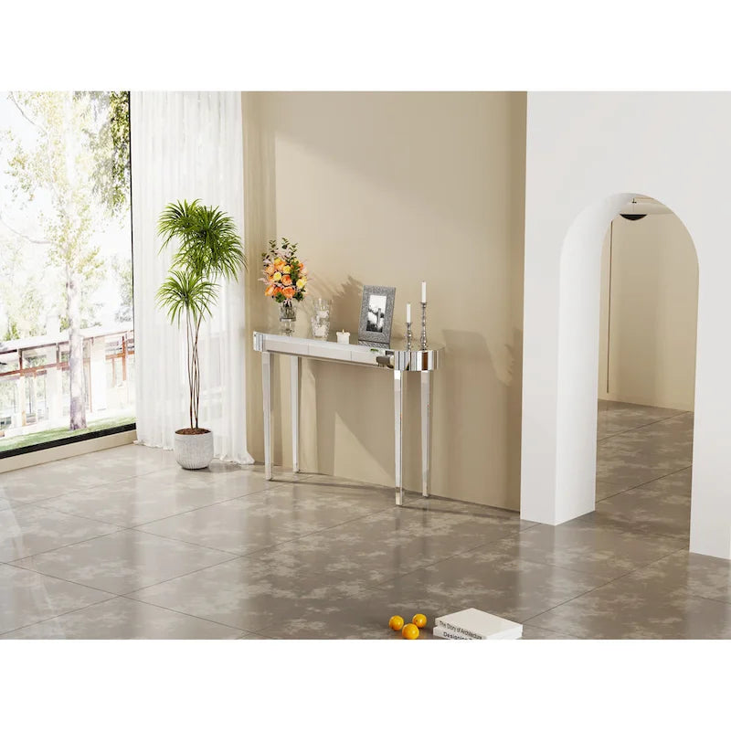 Consolle Specchiata Argento per Ingresso - 120 cm