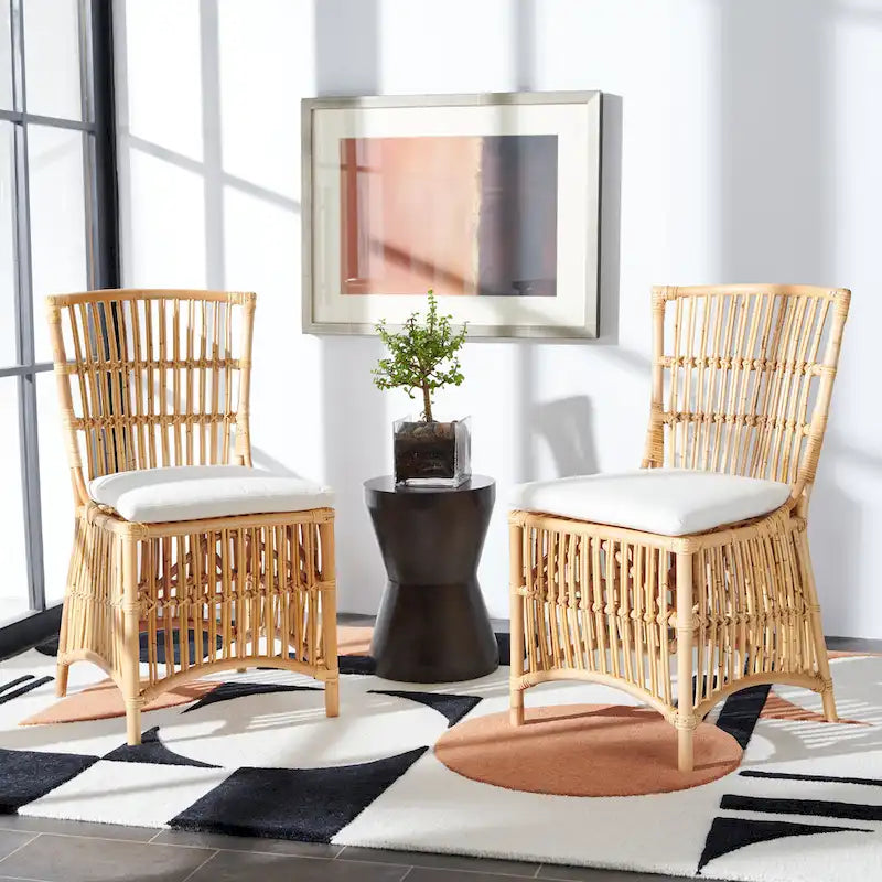 Rattan Accent Chair with Cushion Set of 2