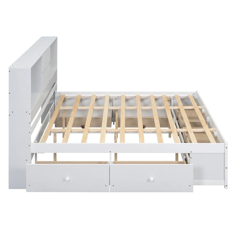 Letto Queen Size con Piattaforma e Testiera con Contenitore, e 8 Cassetti
