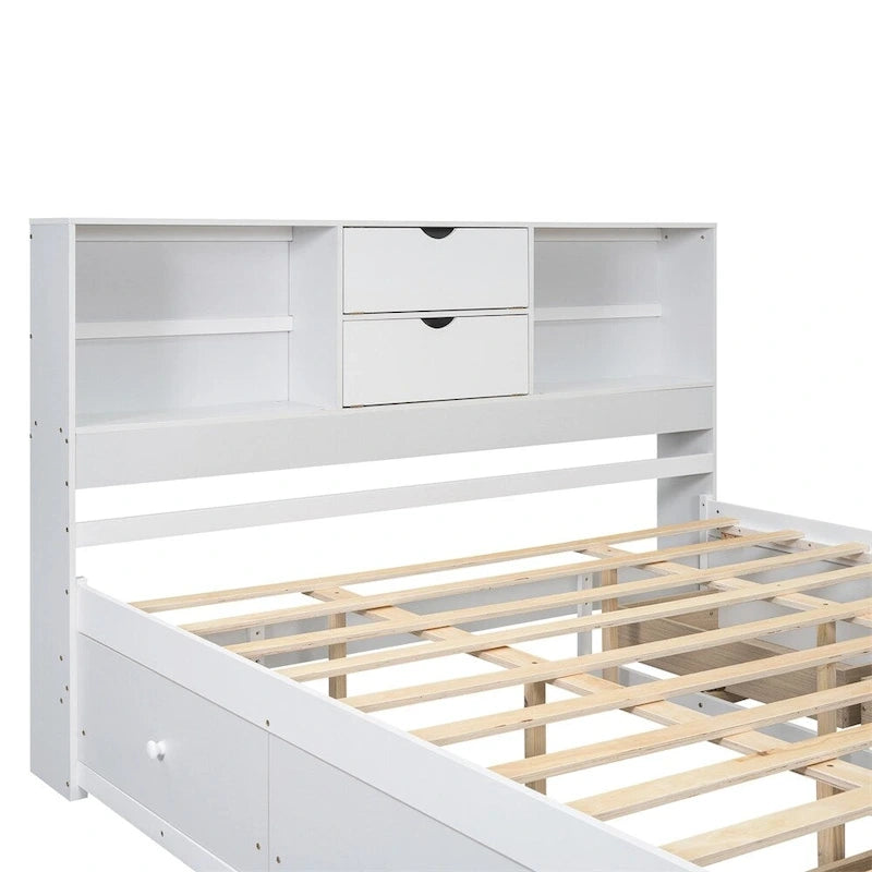 Letto Queen Size con Piattaforma e Testiera con Contenitore, e 8 Cassetti