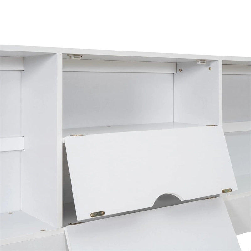 Letto Queen Size con Piattaforma e Testiera con Contenitore, e 8 Cassetti