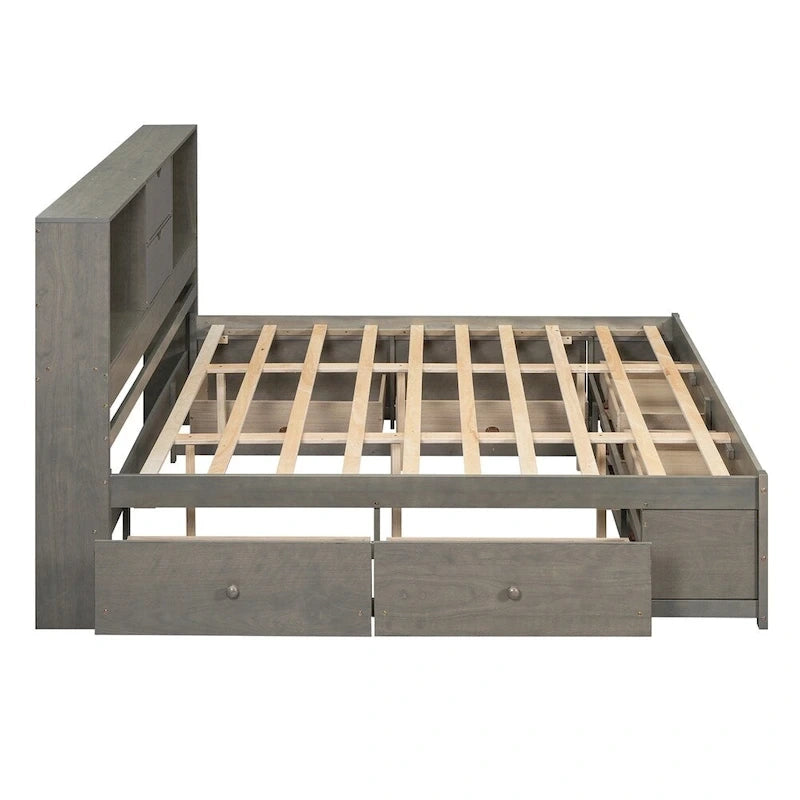 Letto Queen Size con Piattaforma e Testiera con Contenitore, e 8 Cassetti