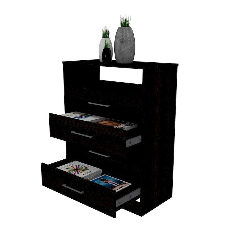 Wide Dresser with 4 Drawers and Open Shelf