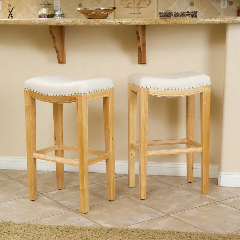 Set of 2 Bar Stools with Upholstered Seat