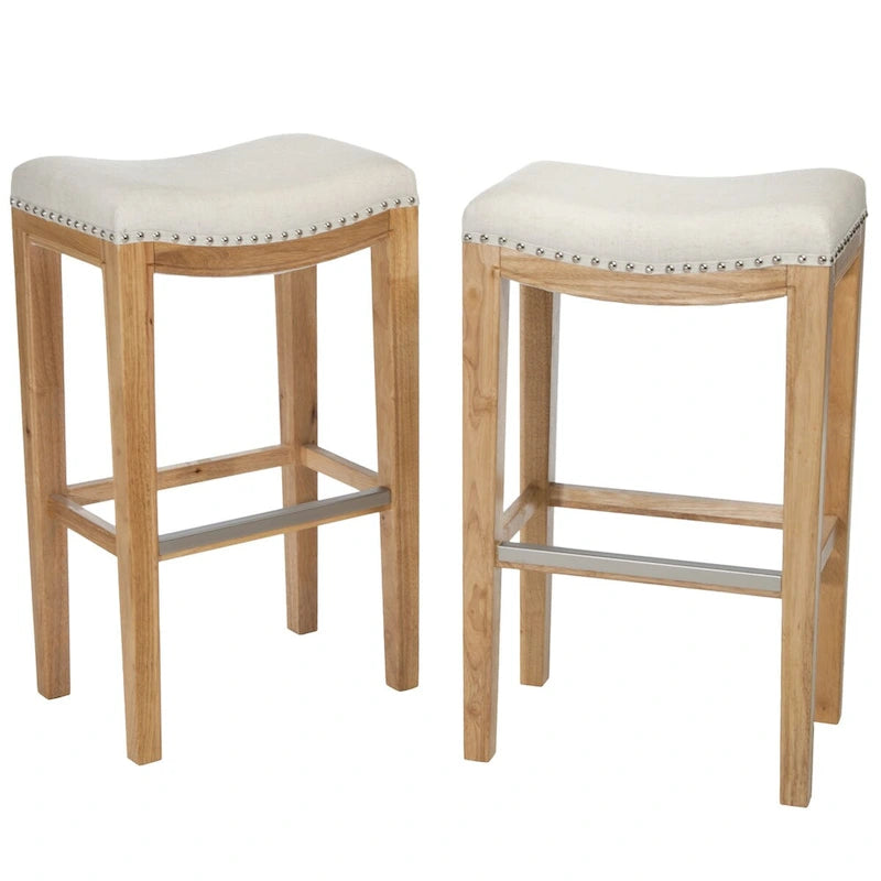 Set of 2 Bar Stools with Upholstered Seat
