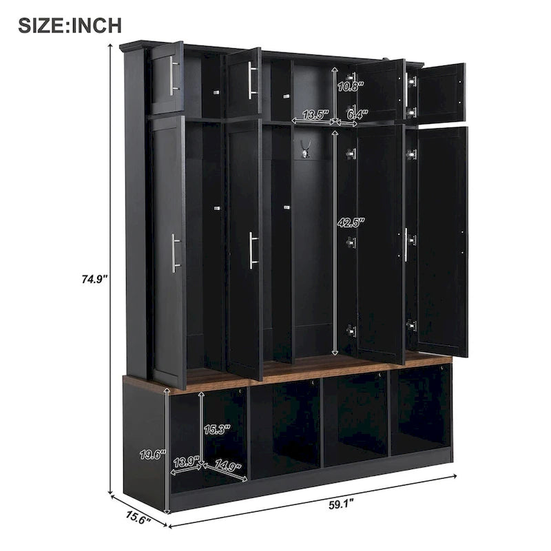 Hall Tree with Hidden Hooks and Wood Grain Bench Seat