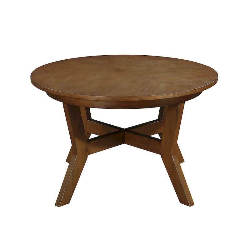 Round Wooden Coffee Table with Farmhouse Style