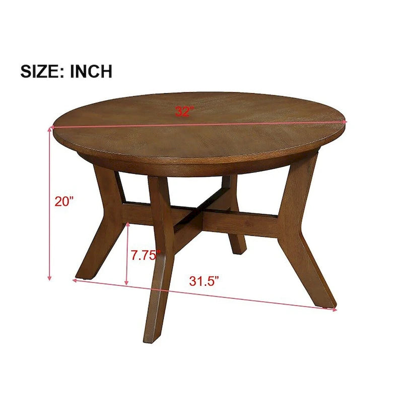 Round Wooden Coffee Table with Farmhouse Style