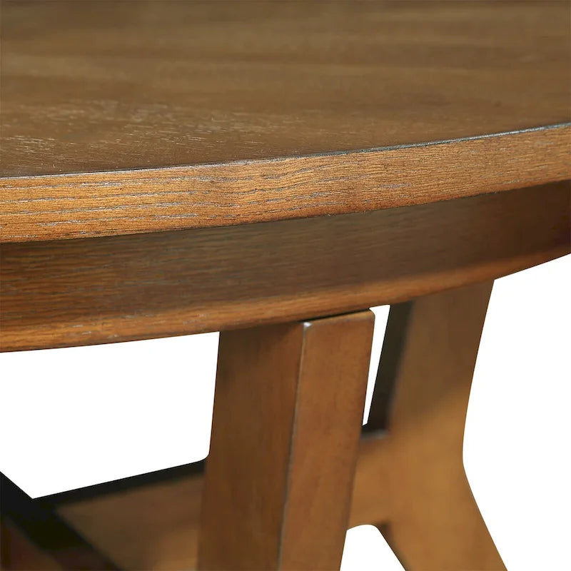 Tavolino da Caffè Rotondo in Legno Stile Rustico
