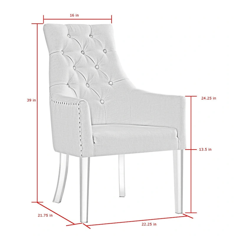 Tufted Light Grey Linen Dining Arm Chair