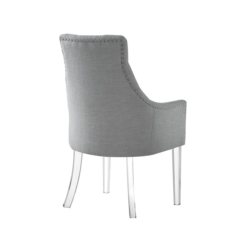 Tufted Light Grey Linen Dining Arm Chair