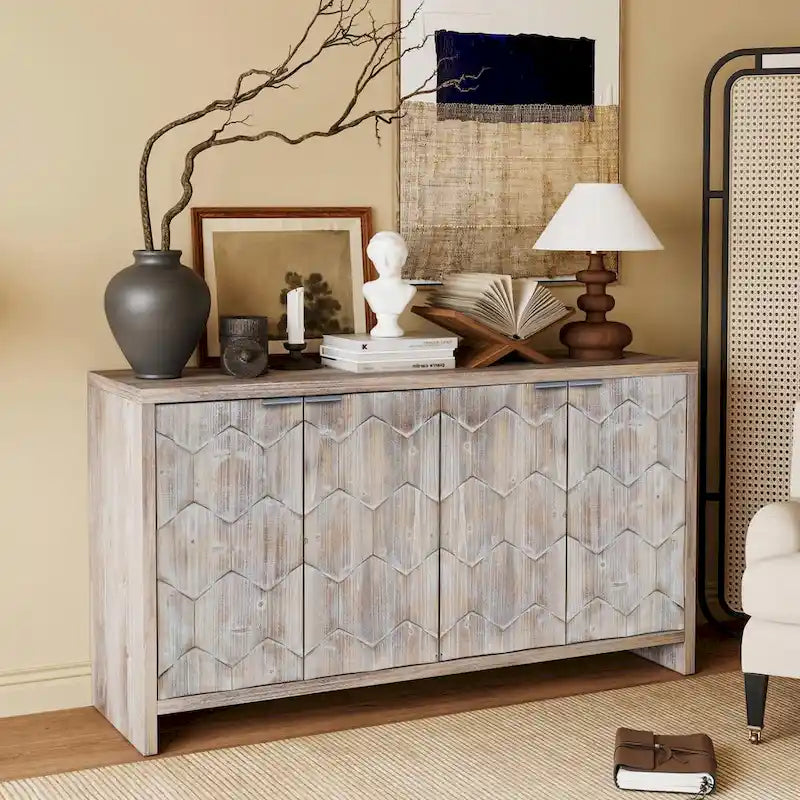 Farmhouse Style 4-Door Wooden Sideboard Buffet Cabinet