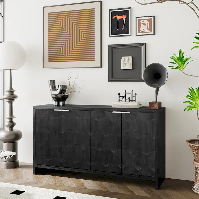 Credenza a buffet in legno a 4 ante stile rustico