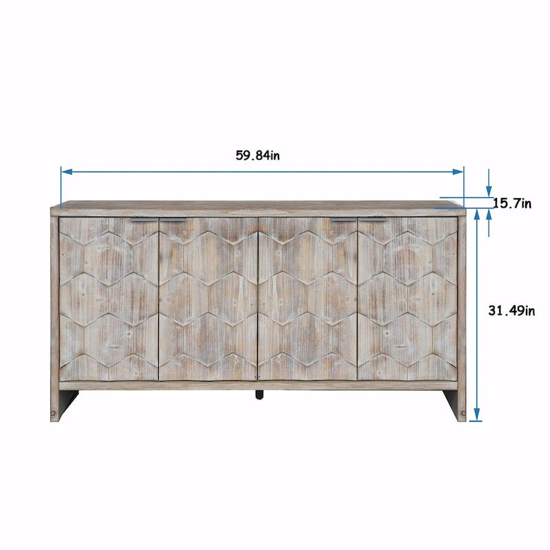 Credenza a buffet in legno a 4 ante stile rustico