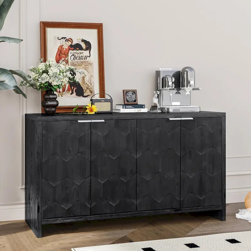 Credenza a buffet in legno a 4 ante stile rustico