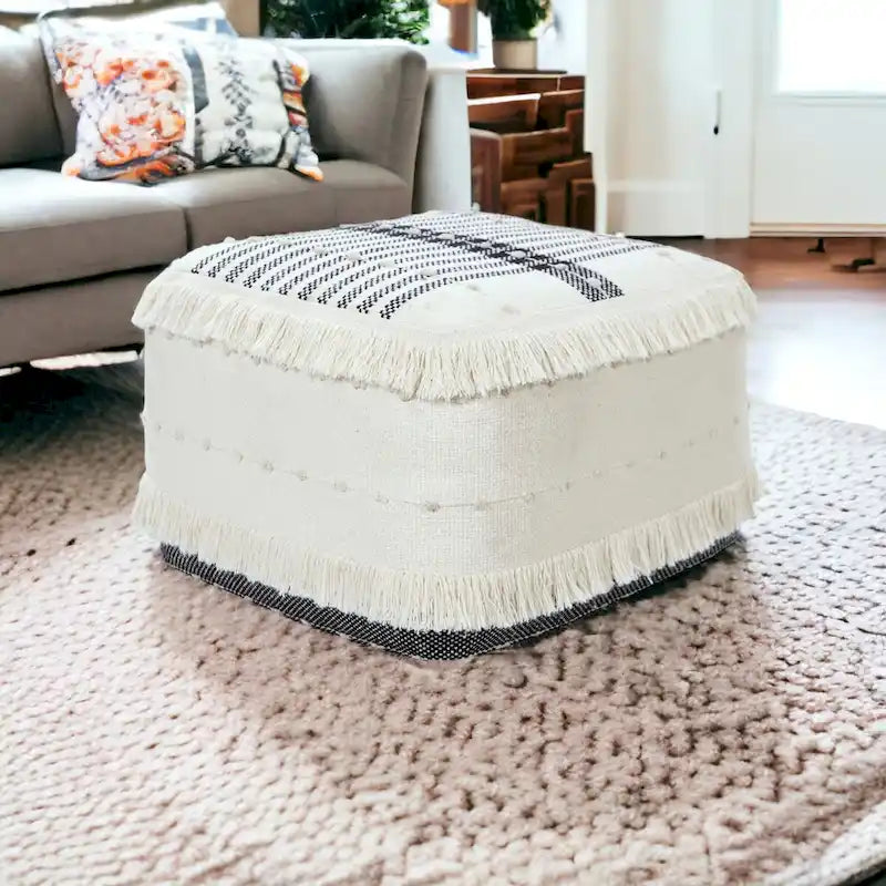 Pouf Contenitore in Cotone Bianco - 45 cm