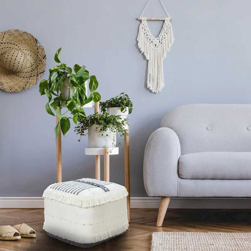 Pouf Contenitore in Cotone Bianco - 45 cm