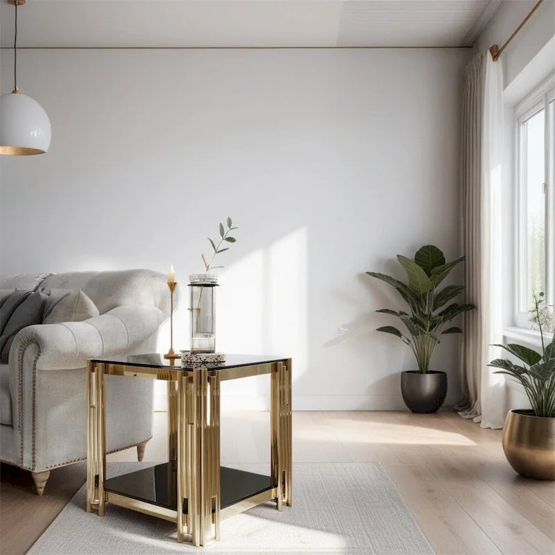 Gold Metal and Tempered Glass End Table - 20 Inch