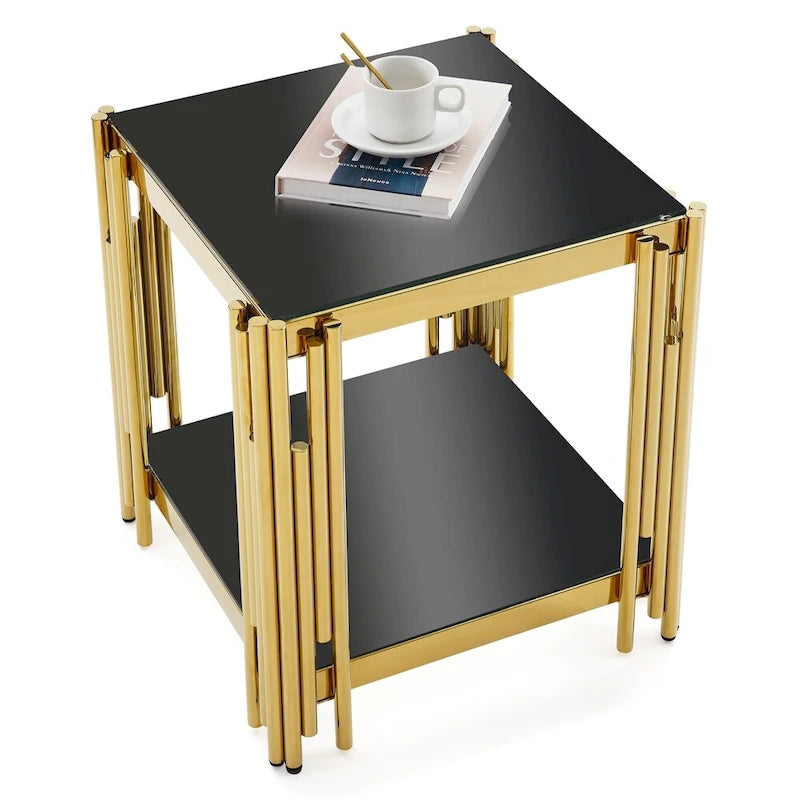 Gold Metal and Tempered Glass End Table - 20 Inch