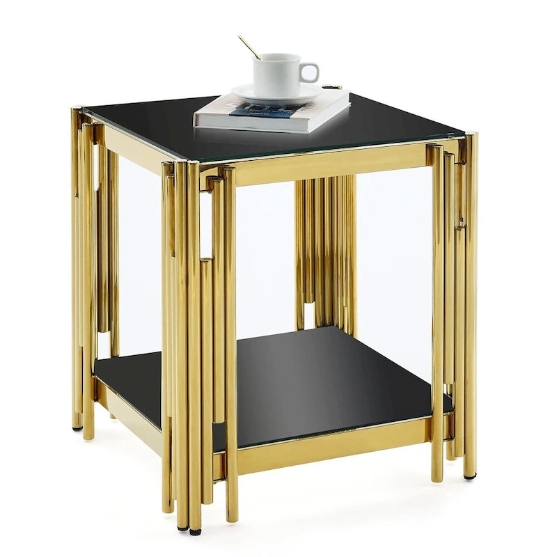 Gold Metal and Tempered Glass End Table - 20 Inch