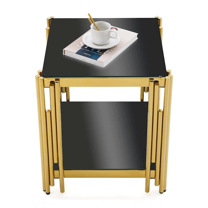 Gold Metal and Tempered Glass End Table - 20 Inch