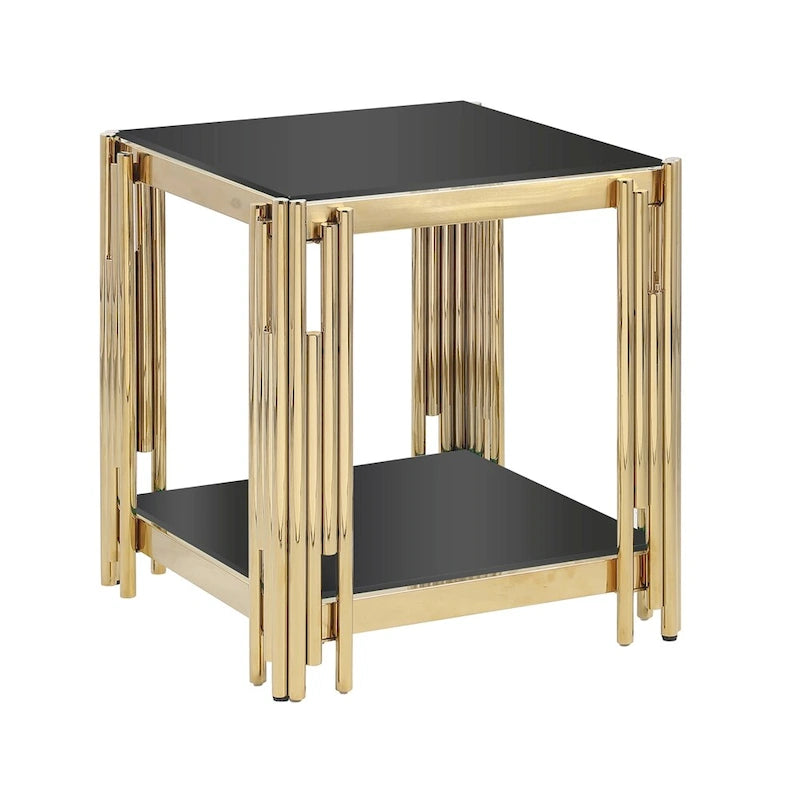 Gold Metal and Tempered Glass End Table - 20 Inch