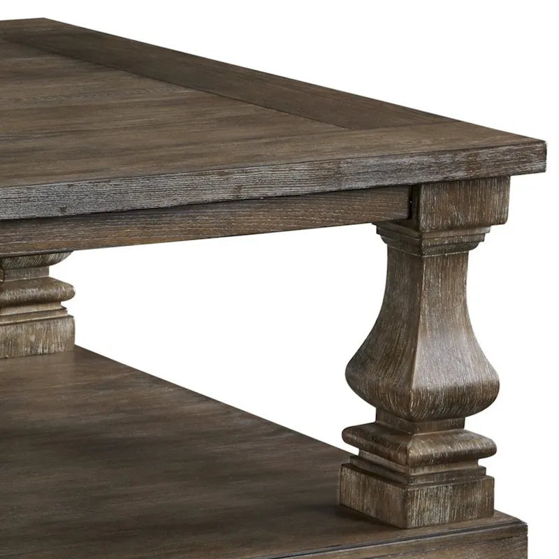 54 Inch Coffee Table with Baluster Legs - Weathered Grey