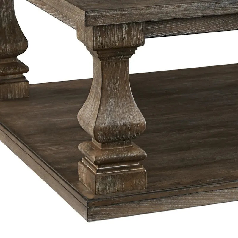 54 Inch Coffee Table with Baluster Legs - Weathered Grey