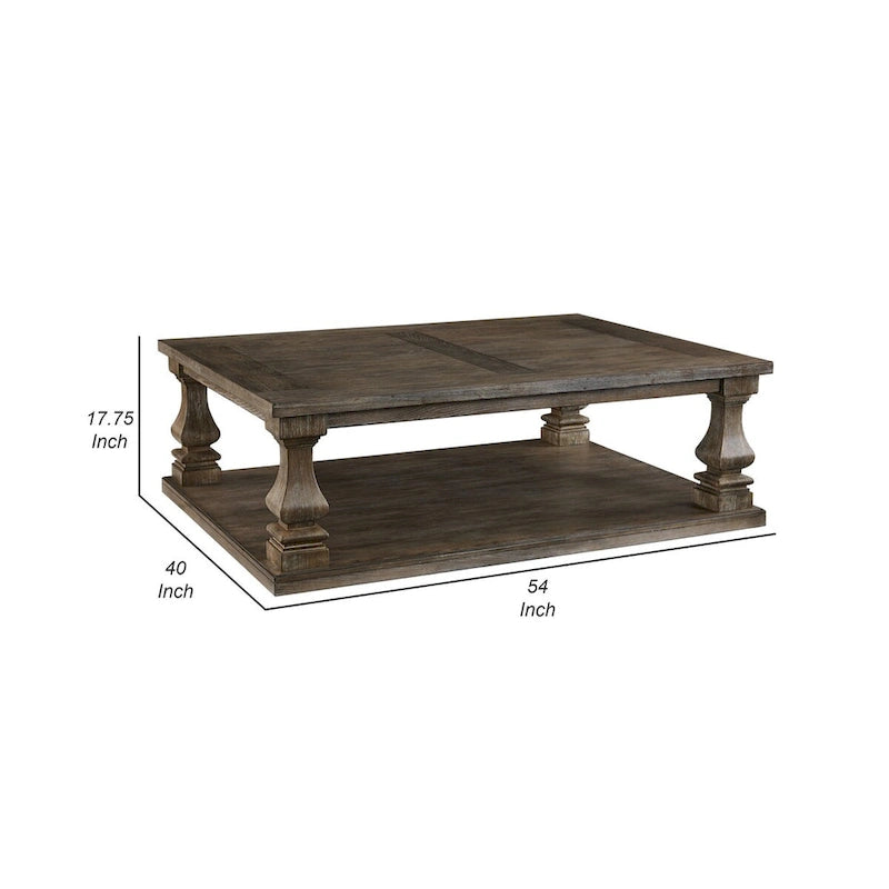 54 Inch Coffee Table with Baluster Legs - Weathered Grey
