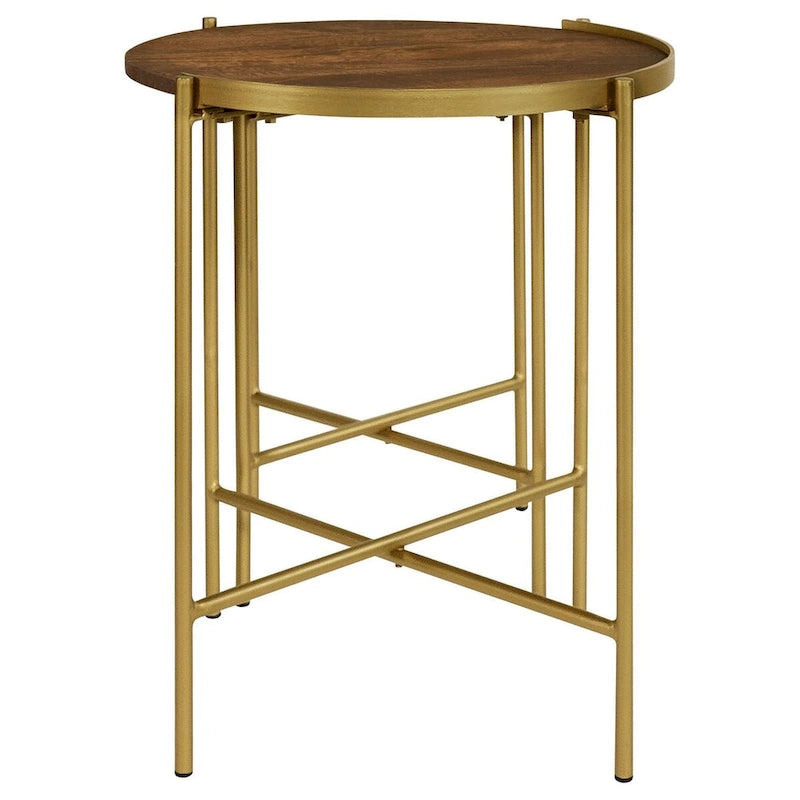 Round Nesting Side Tables Set of 2 - Gold Iron and Mango Wood