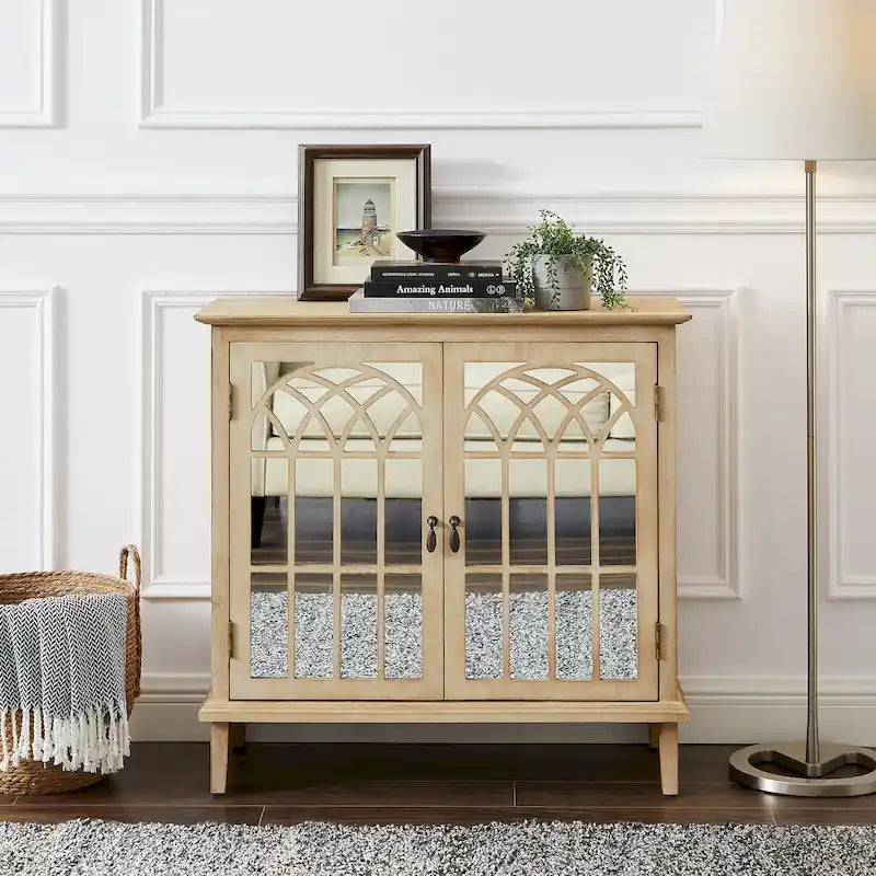 Wood Accent Cabinet with Mirrored Doors - Sideboard Buffet