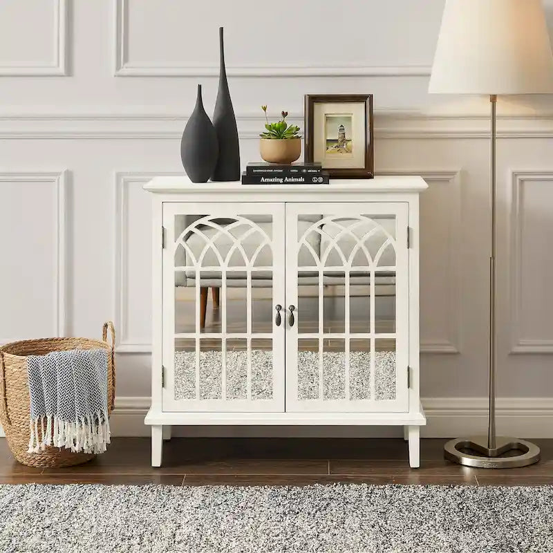Wood Accent Cabinet with Mirrored Doors - Sideboard Buffet