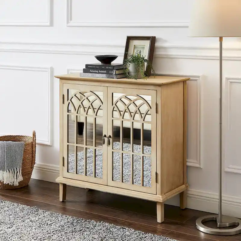 Wood Accent Cabinet with Mirrored Doors - Sideboard Buffet