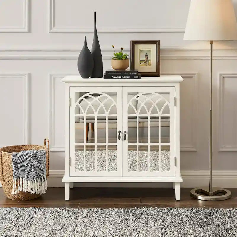 Wood Accent Cabinet with Mirrored Doors - Sideboard Buffet