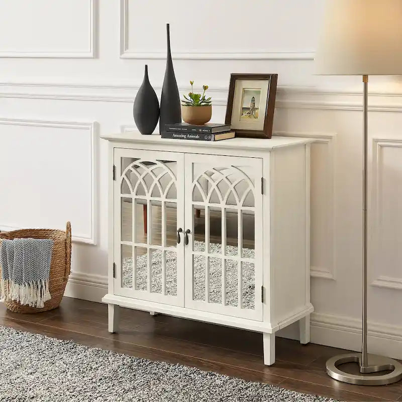 Wood Accent Cabinet with Mirrored Doors - Sideboard Buffet