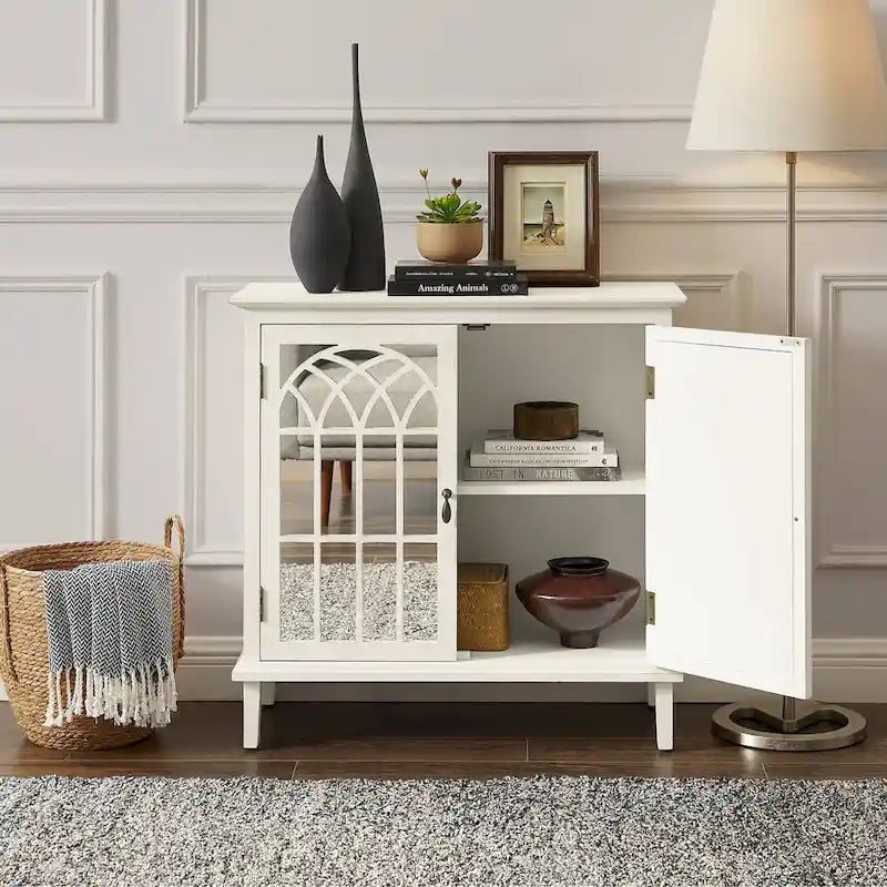 Wood Accent Cabinet with Mirrored Doors - Sideboard Buffet