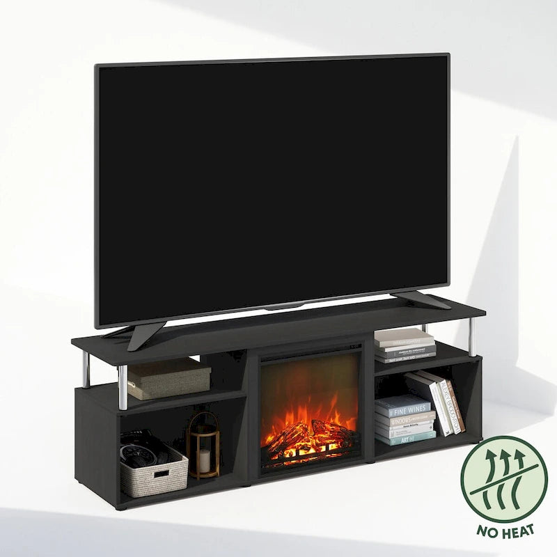 Mobile TV con caminetto elettrico e scomparti aperti per TV fino a 70 pollici