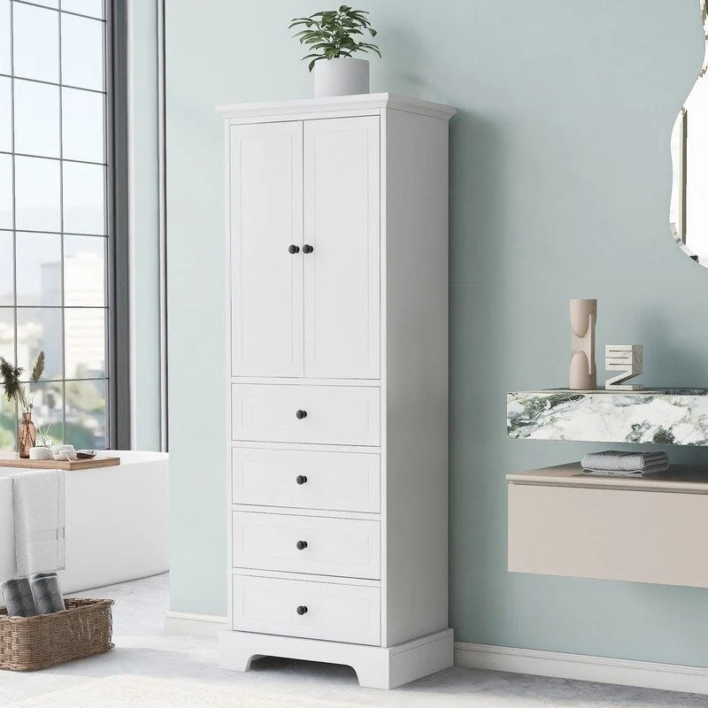 Mobiletto Contenitore da Bagno con 2 Ante, 4 Cassetti e Ripiano Regolabile