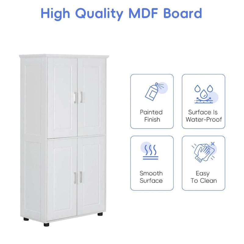 Tall Wide Bathroom Floor Storage Cabinet with 4 Doors and Adjustable Shelves