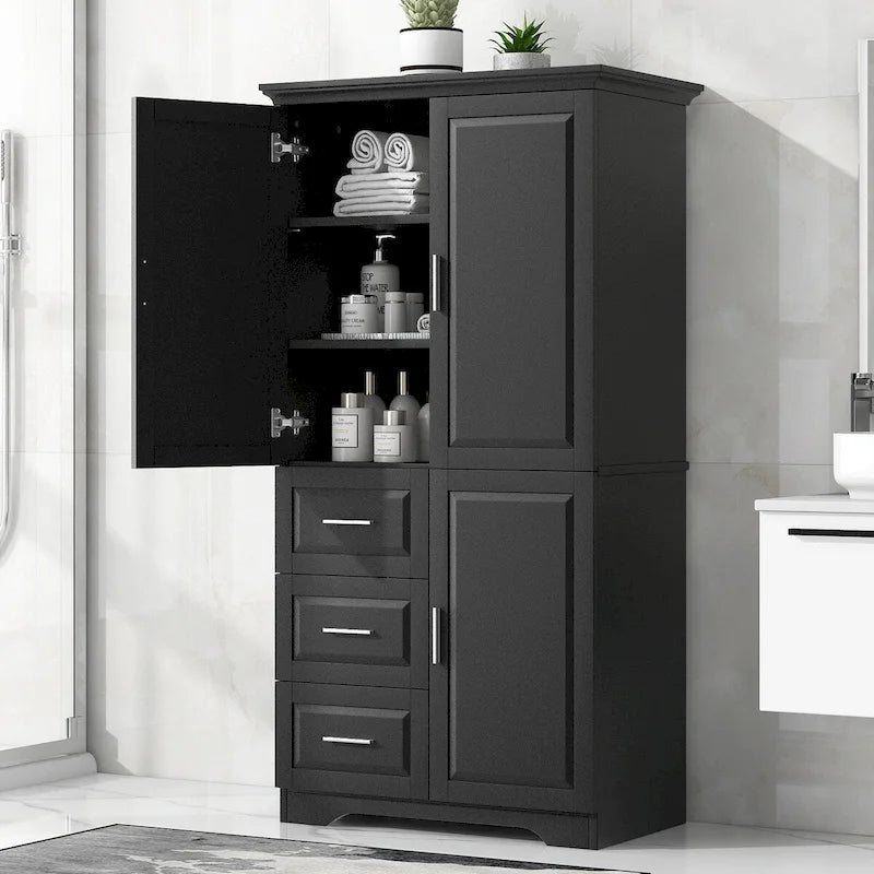 Tall Wide Storage Cabinet with Doors and 3 Drawers