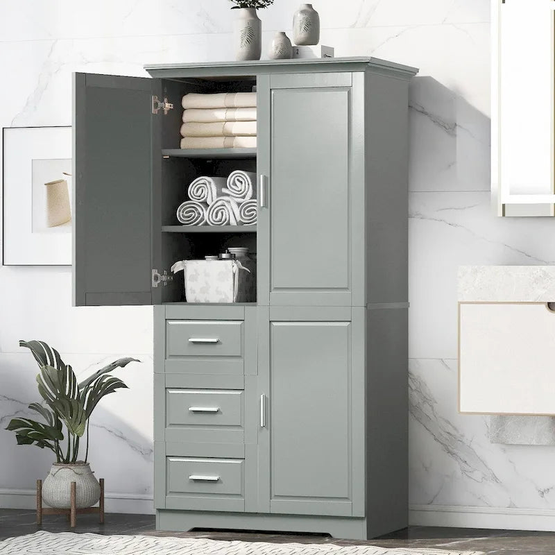 Tall Wide Storage Cabinet with Doors and 3 Drawers