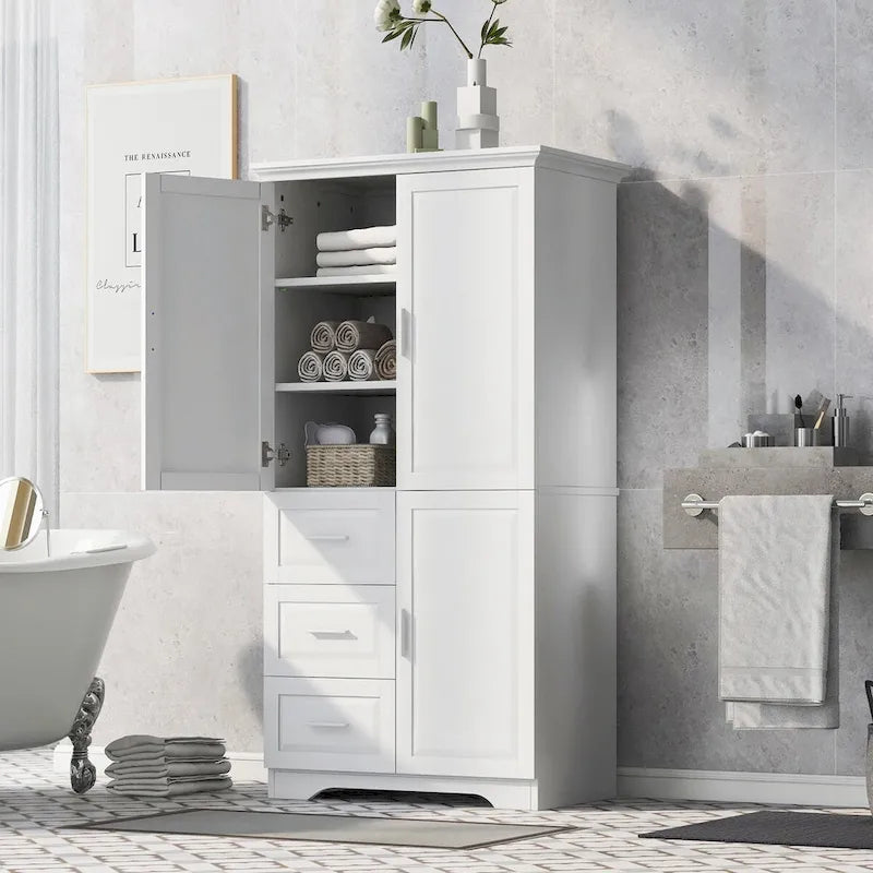 Tall Wide Storage Cabinet with Doors and 3 Drawers