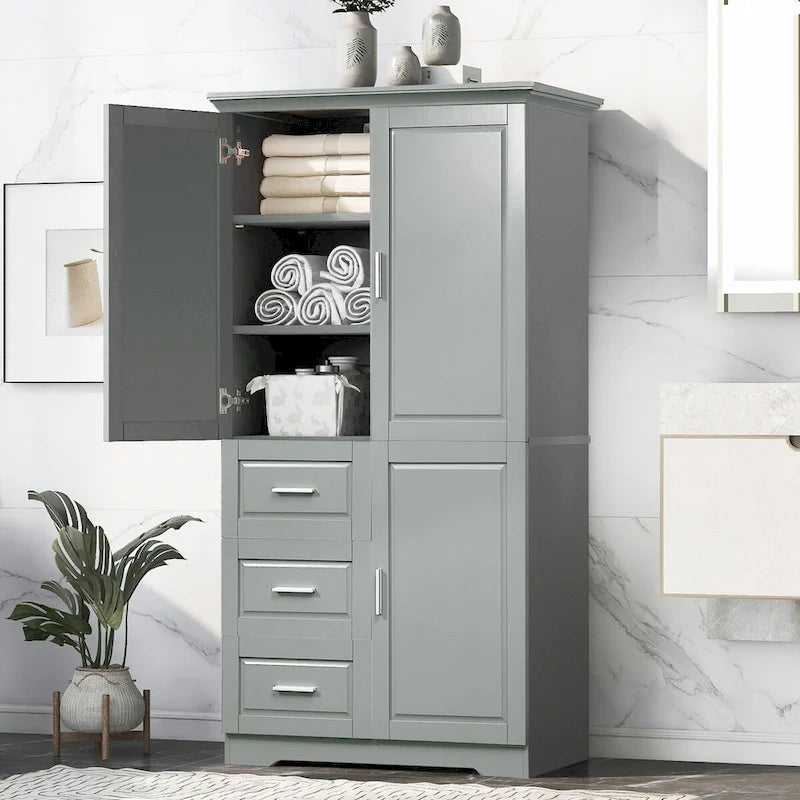 Tall Wide Storage Cabinet with Doors and 3 Drawers