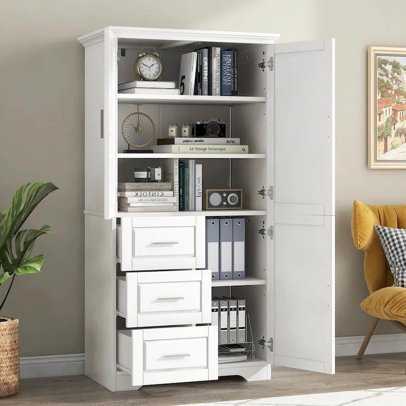 Tall Wide Storage Cabinet with Doors and 3 Drawers
