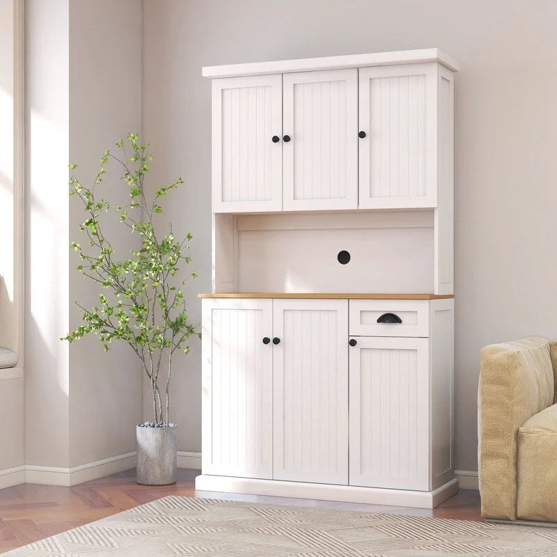 71 Kitchen Pantry Storage Cabinet with Adjustable Shelves, 6 Doors and 1 Drawer
