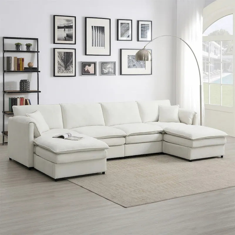 6-Seat Chenille Modular Sectional Sofa with Ottomans